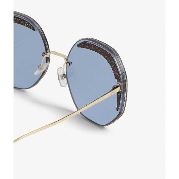 Fendi Blue Gold Ff0358/S Mvu Geometric Women Glass Sunglasses